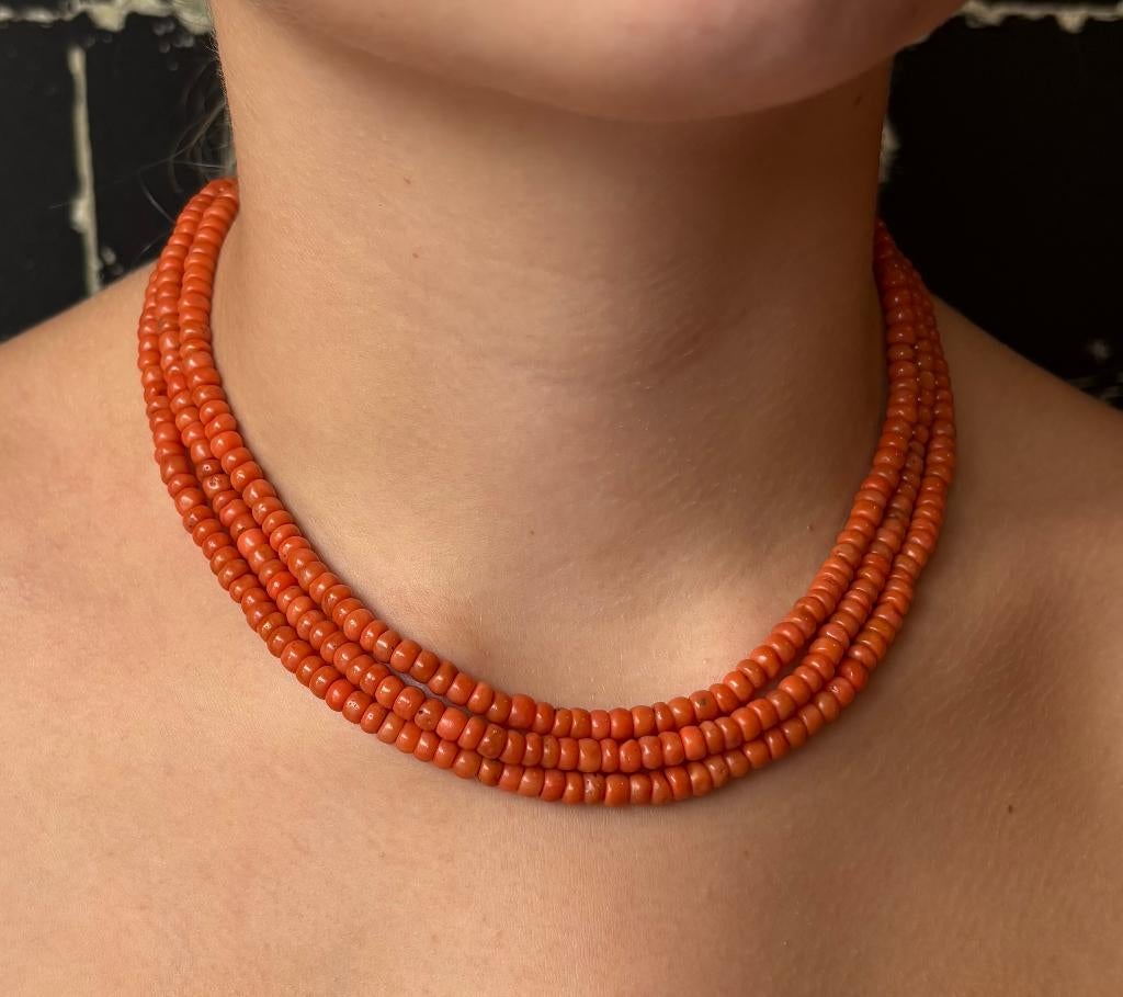 Bloedkoraal ketting antiek fraai 14k slot goud filigrain, Sieraden, Tassen en Uiterlijk, Antieke sieraden, Verzenden, Goud, Ketting