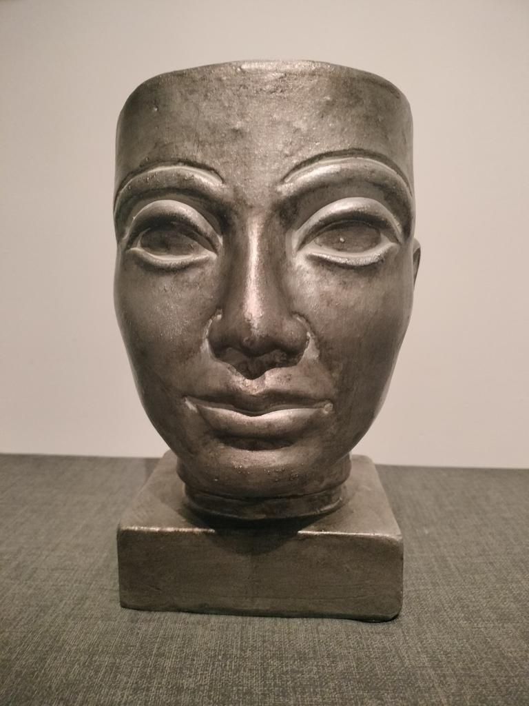 Zilverkleurig decoratief hoofd - 25 cm hoog, Ophalen, Gebruikt, Mens