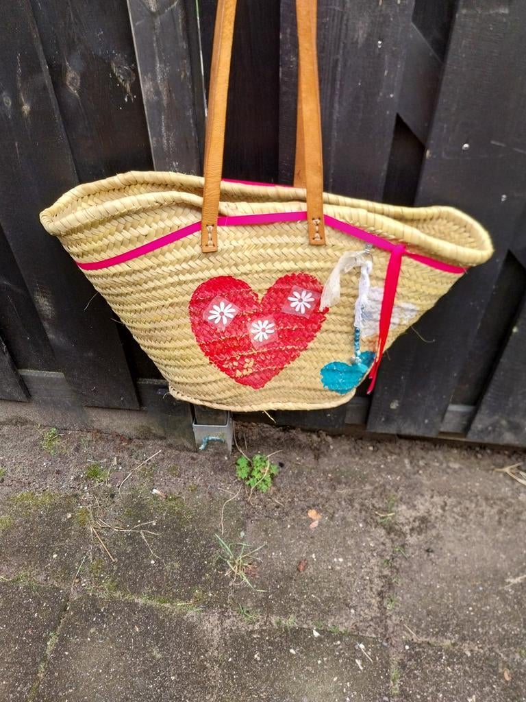 Ibiza shopper met hart en roze lint, Ophalen of Verzenden