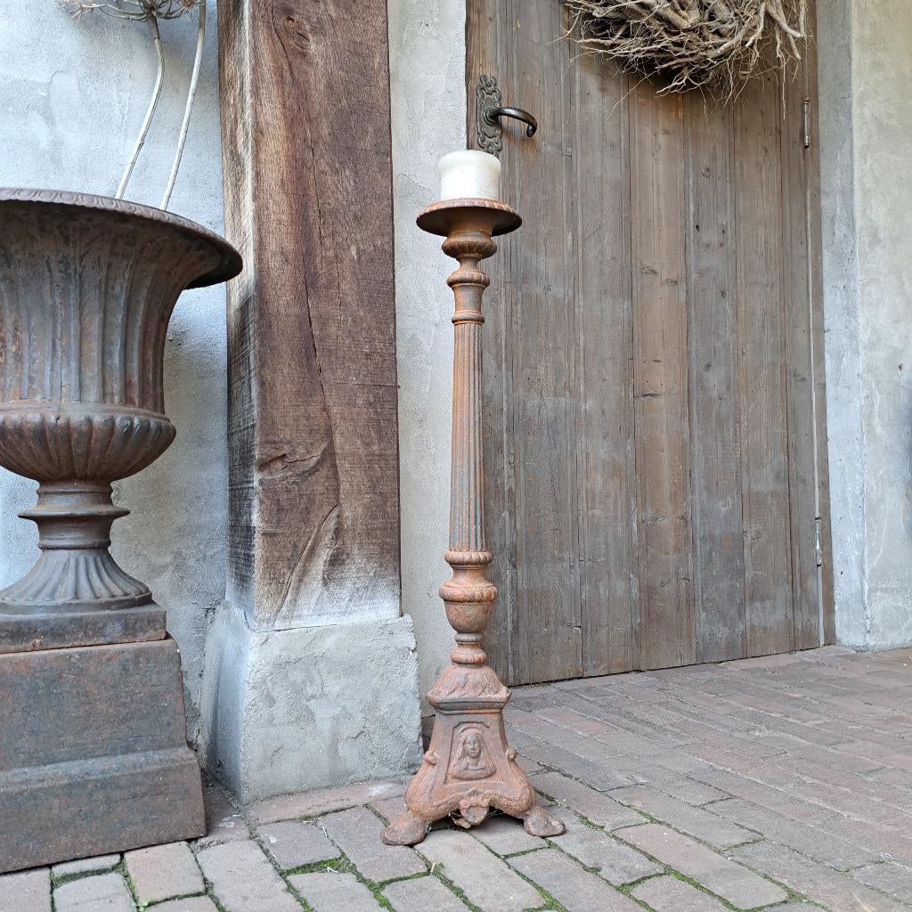 Brocante gietijzeren kandelaar hoogte 69cm *Etage3*, Gebruikt, ., Ophalen of Verzenden, .