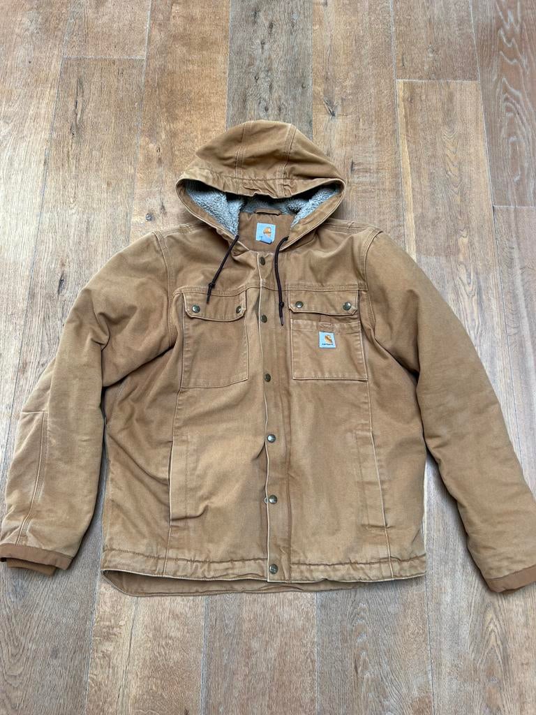 Carhartt Workwear Duck Sherpa Canvas Jack & Hoodie Camel M, Ophalen of Verzenden, Zo goed als nieuw, Maat 48/50 (M), Bruin