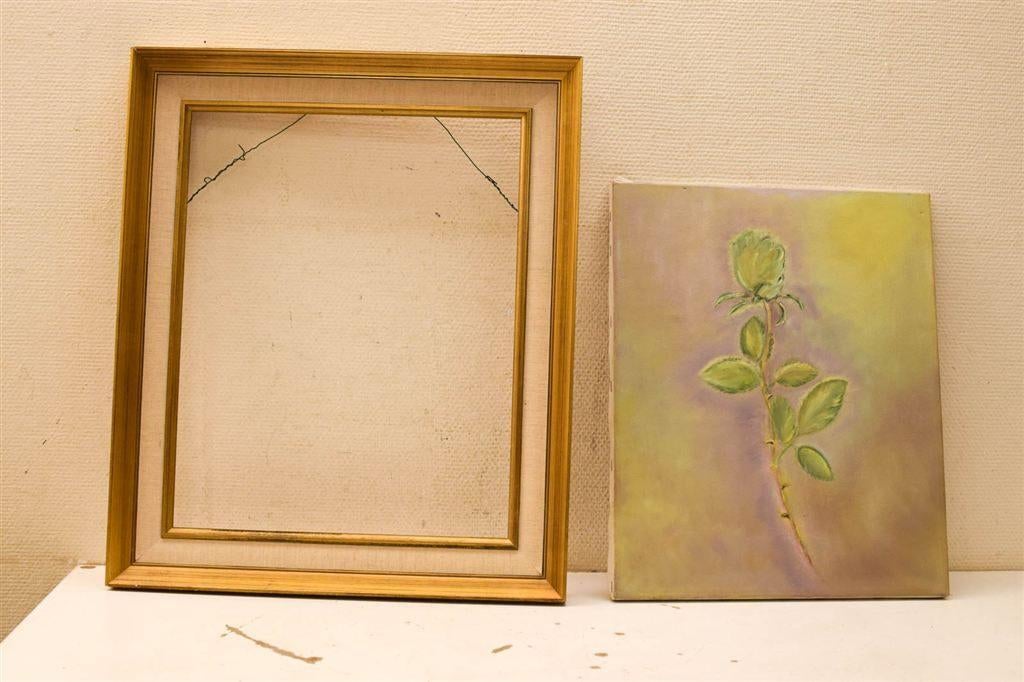 Schilderij van een roos 49149, Ophalen of Verzenden, Gebruikt, Schilderij, Minder dan 50 cm