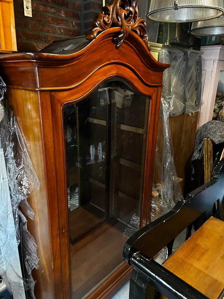 Vintage Biedermeier Vitrinekast, Ophalen, Gebruikt, 50 tot 100 cm, 150 tot 200 cm
