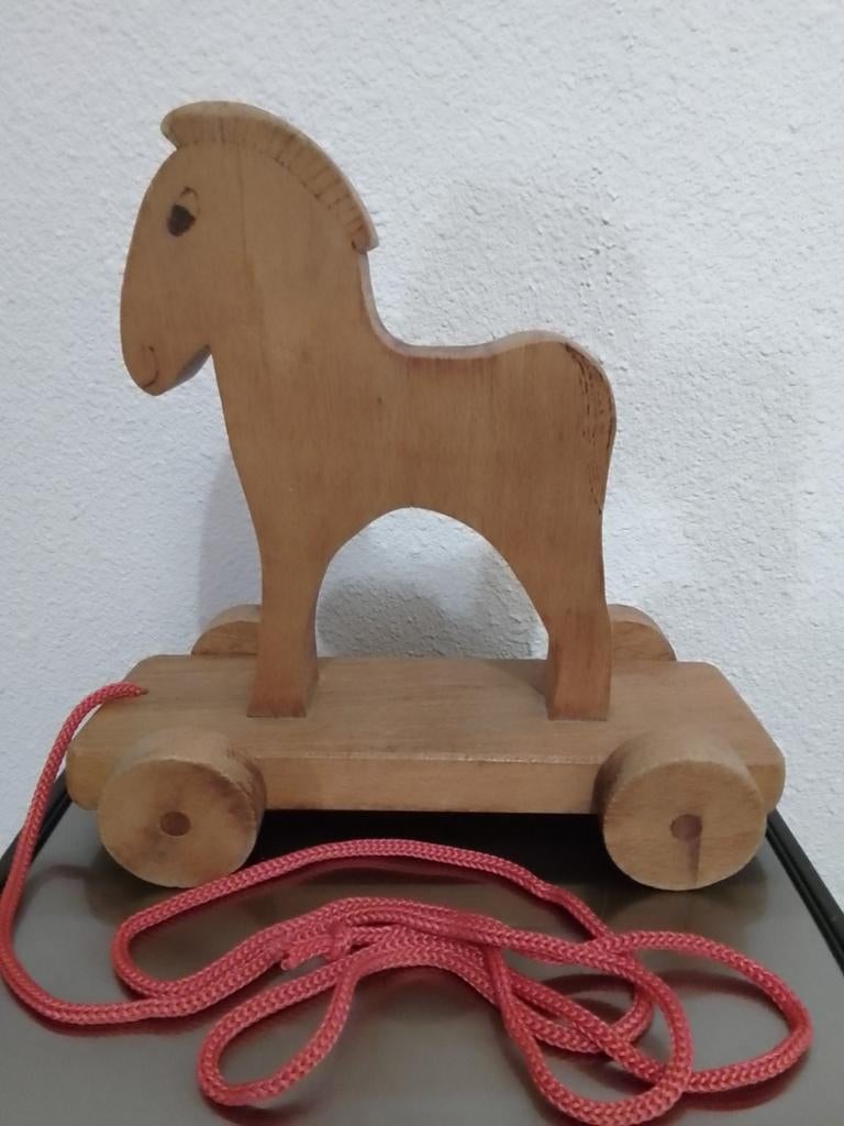 Houten trekpaardje, vintage, Ophalen of Verzenden, Gebruikt