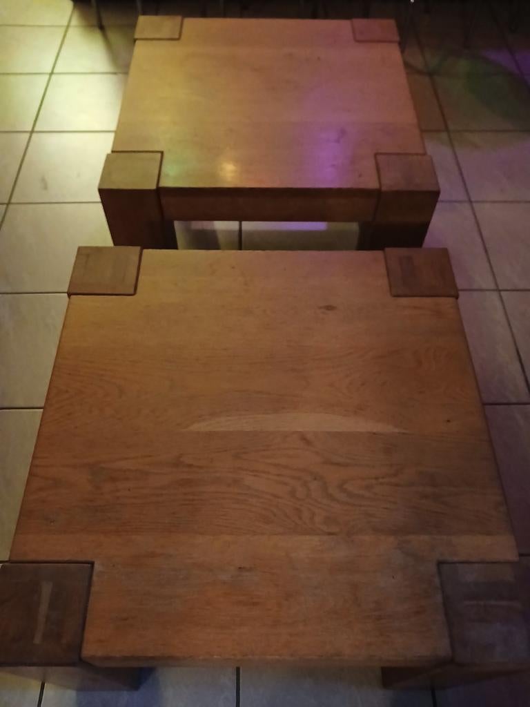 2 eiken tafeltjes, Ophalen, Gebruikt, 50 tot 100 cm, Vierkant