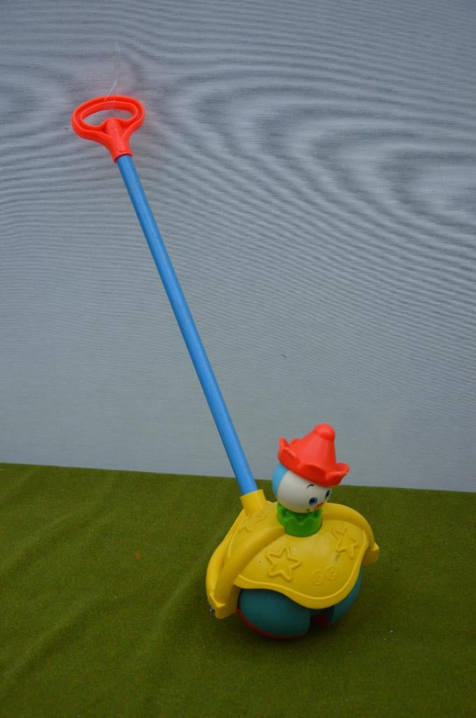 Fisher Price vintage clown op bal met stok, #758, Roll along, Ophalen of Verzenden, Gebruikt, Speelset, Met geluid