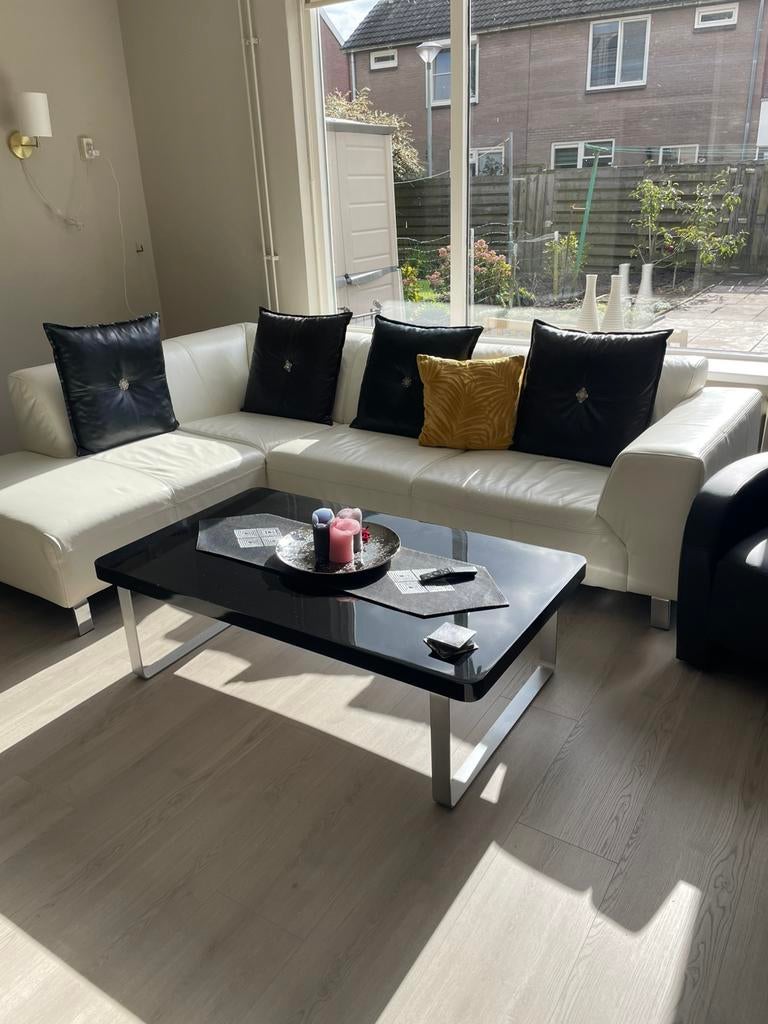 Stijlvolle witte leren hoekbank (echt leer)