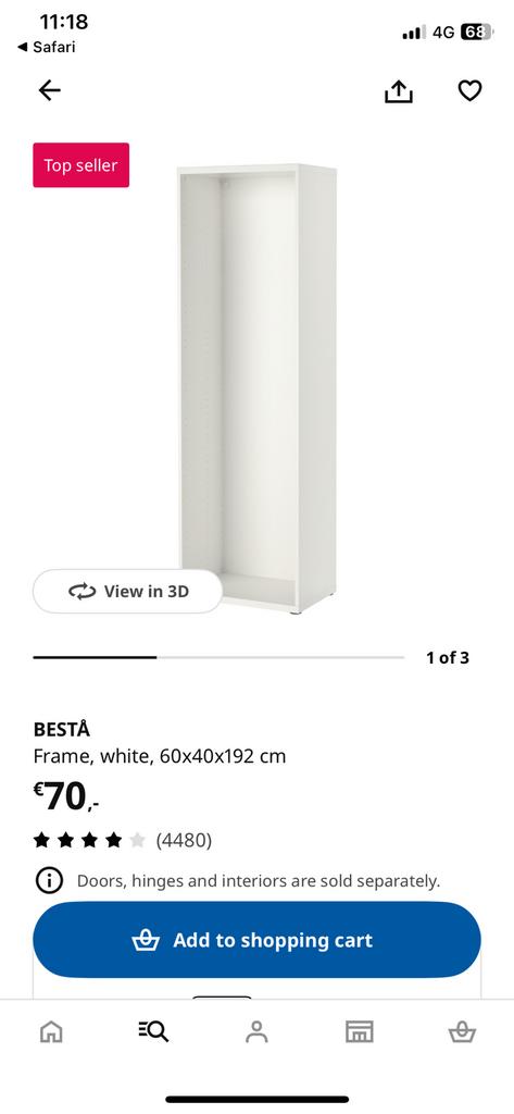 Ikea Besta Closet, Huis en Inrichting, Kasten | Kledingkasten, Ophalen, 50 tot 100 cm, Zo goed als nieuw, 25 tot 50 cm