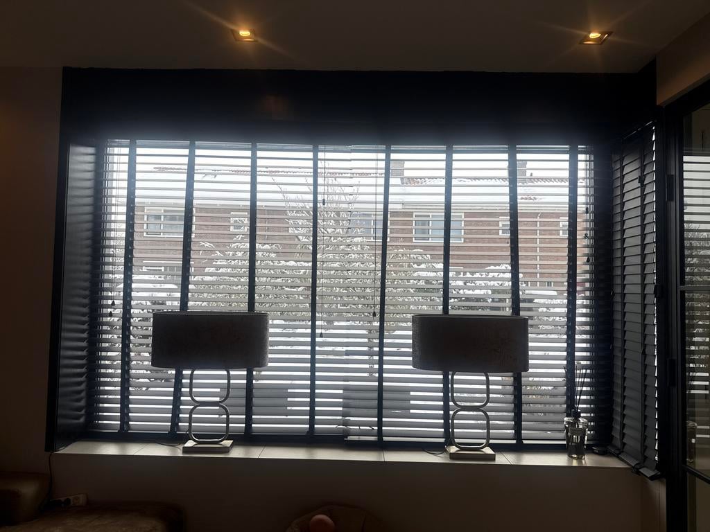 2x Zwarte Jaloezieën 120x170cm - In de Dag Montage, Ophalen, 100 tot 150 cm, Zwart, Nieuw