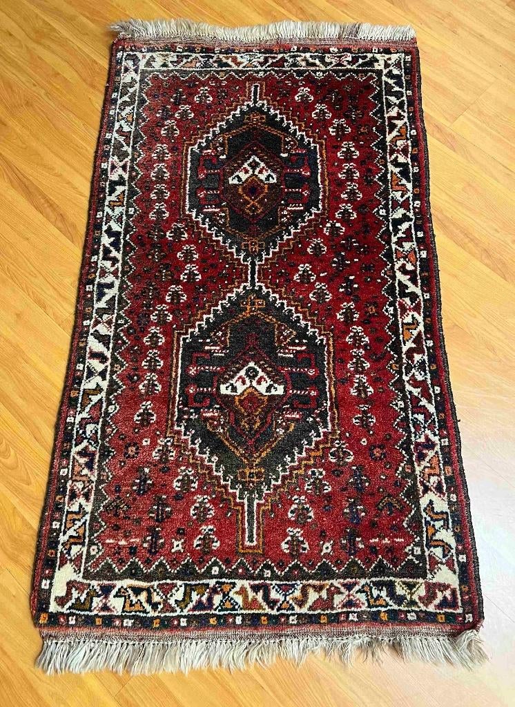 Handgeknoopt Perzisch Shiraz wollen tapijt 135/80 cm, Gebruikt, 100 tot 150 cm, Blauw, Etten-Leur