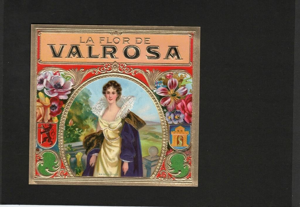 La Flor de Valrosa etiket, Ophalen of Verzenden, Gebruikt, Sigarenbandjes