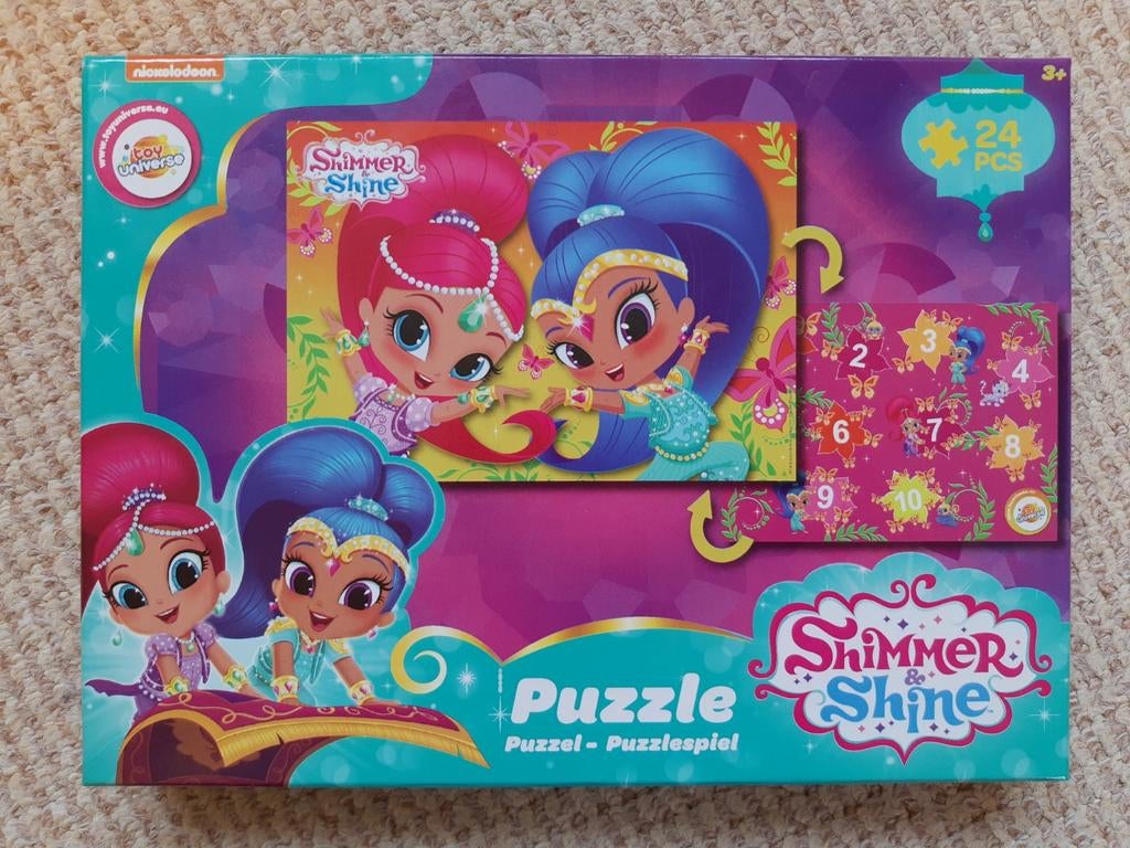 Shimmer & Shine dubbelzijdige puzzel - 24 stukjes, Ophalen of Verzenden, 10 tot 50 stukjes, Zo goed als nieuw
