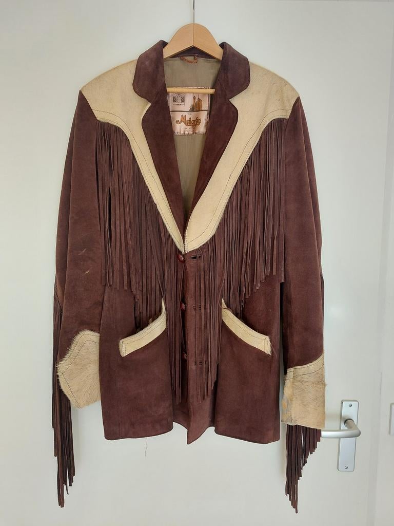 Vintage Western Jas met Franjes - Uniek!, Maat 52/54 (L), Bruin, Ophalen of Verzenden, Zo goed als nieuw