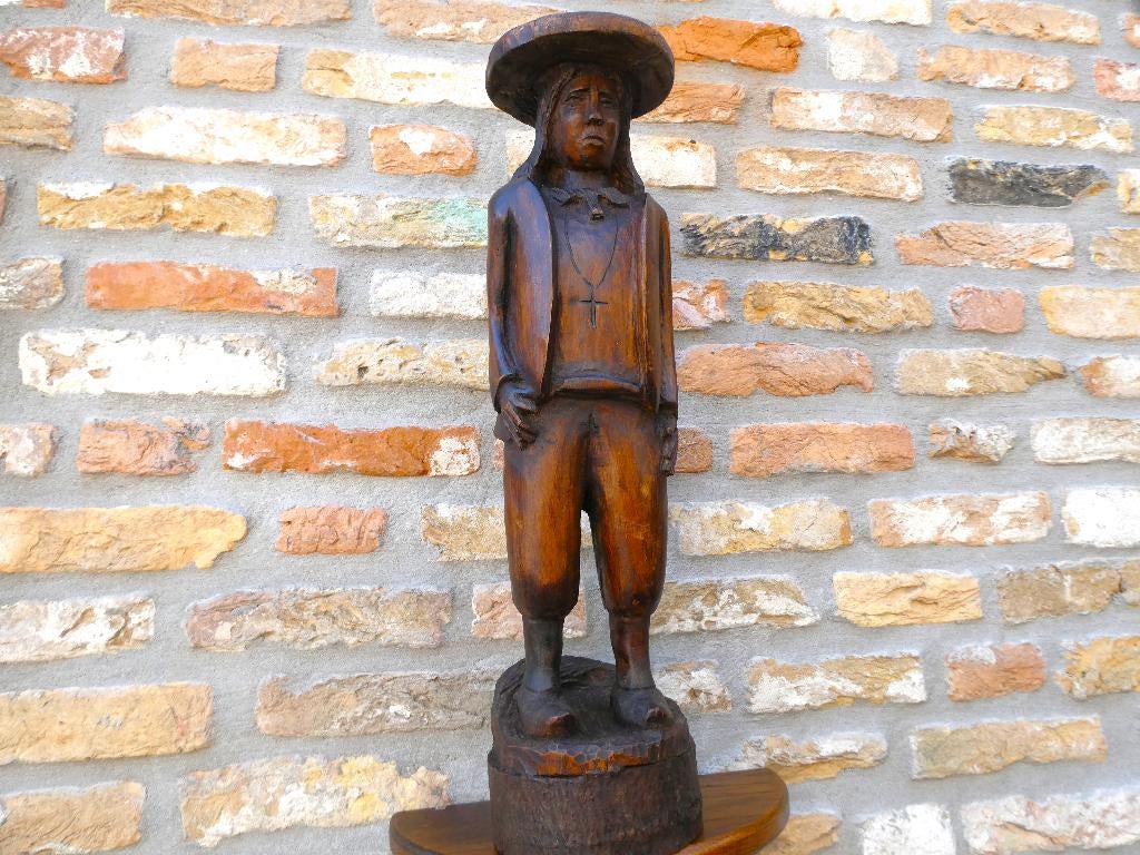 Houtgesneden beeld jongeman uit Bretagne Frankrijk Bretons, Ophalen of Verzenden