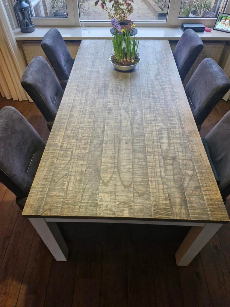Eettafel en 6 eetkamerstoelen, Ophalen, Gebruikt, 4 tot 6 stoelen