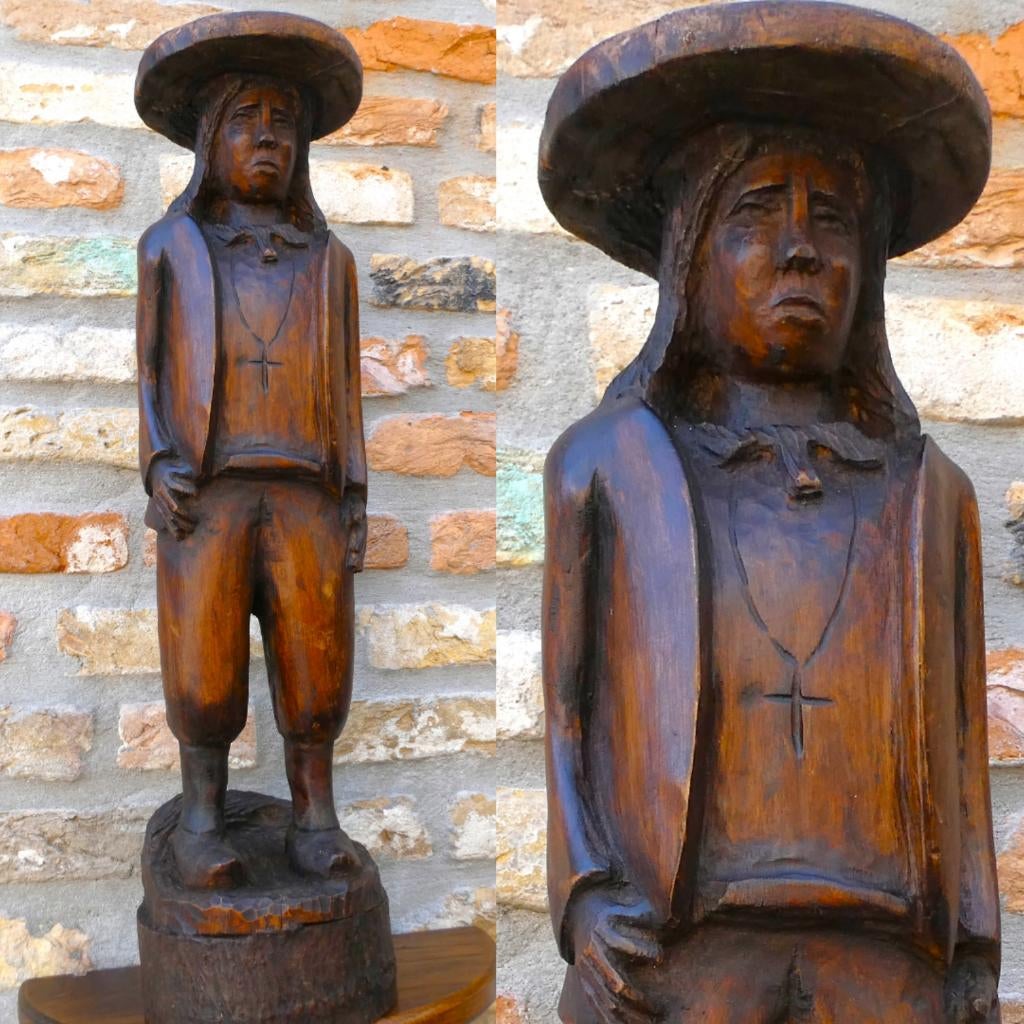 Houtgesneden beeld jongeman uit Bretagne Frankrijk Bretons, Ophalen of Verzenden