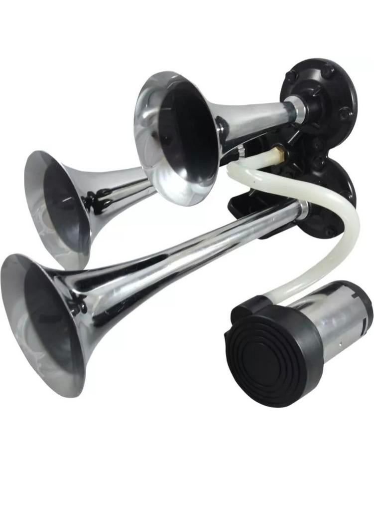 Luchthoorn 3-delig met compressor 12 volt..
Verchroomd uitge, Ophalen of Verzenden, Overige merken