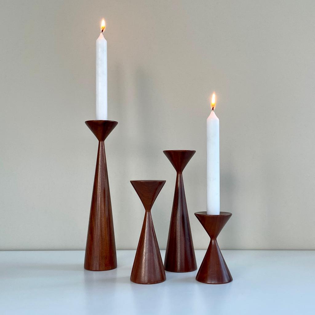 4 Deens vintage design KANDELAARS palissander Mid Century, Gebruikt, Bruin, Ophalen of Verzenden, Hout