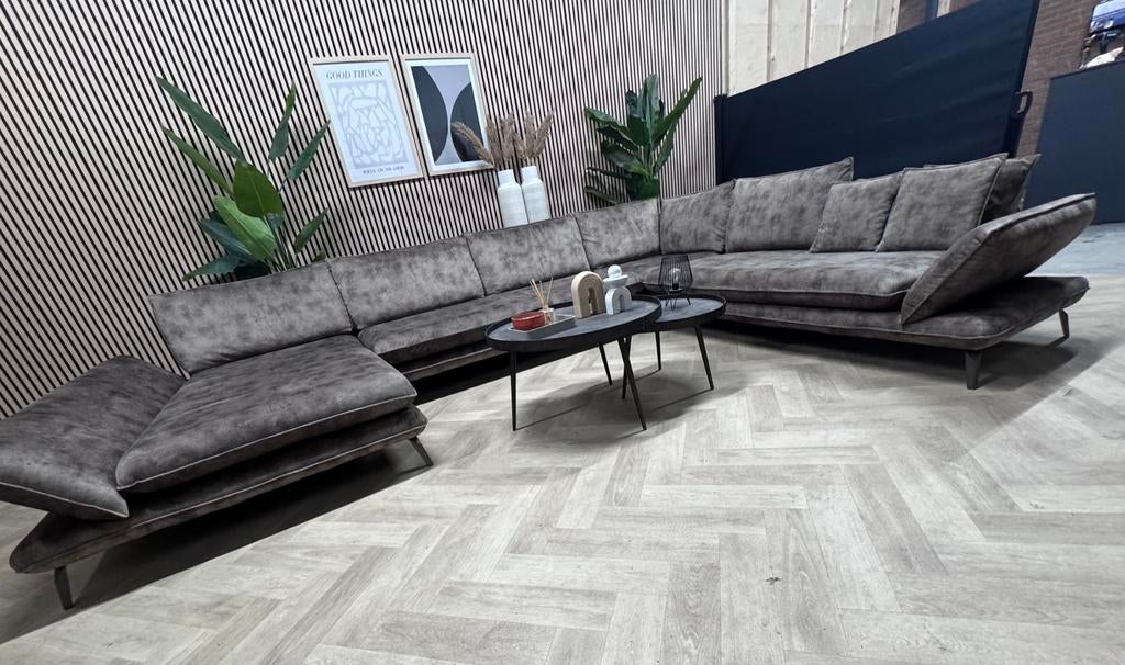 ZGAN Luxe Velvet Velours Design U-Bank - Taupe - 405cm, Ophalen, -, -, Hoekbank