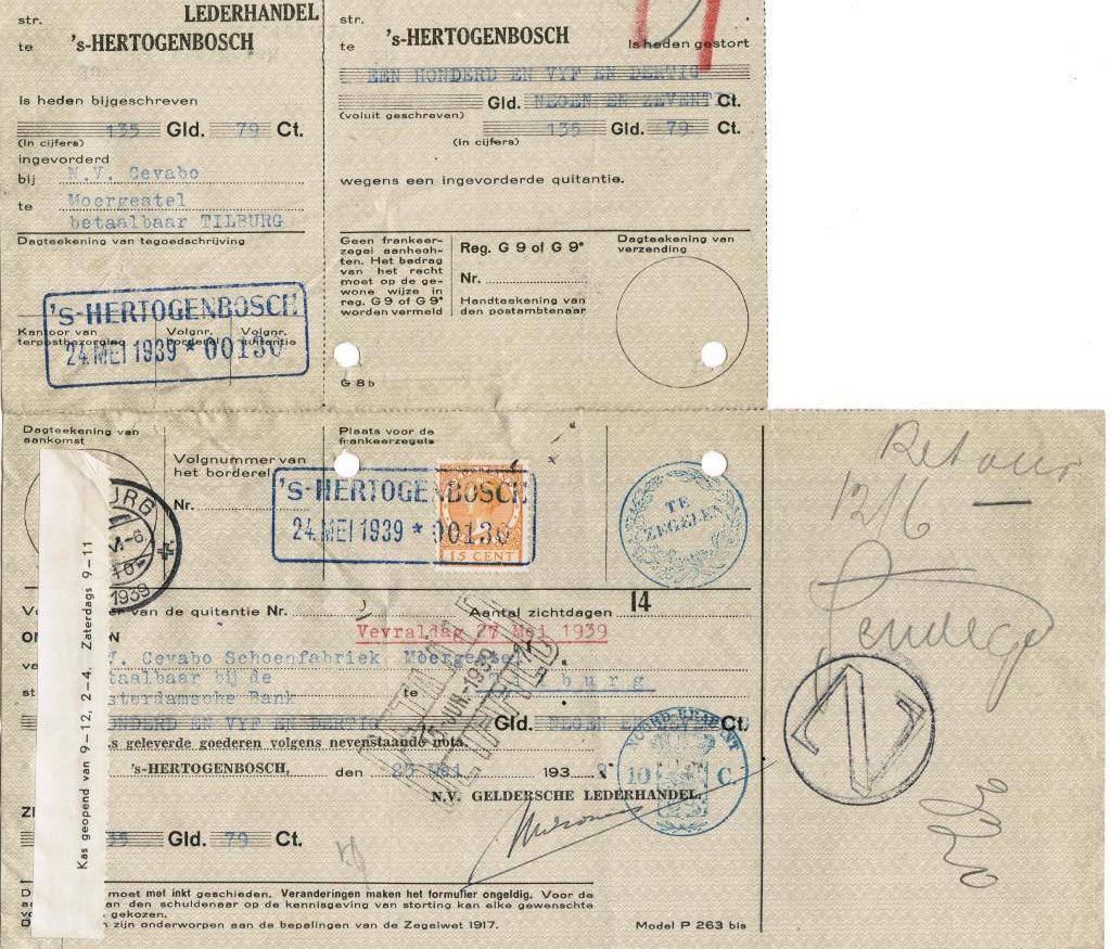 Kwitantie Lederhandel s'Hertogenbosch 1939, Ophalen of Verzenden, Overige typen