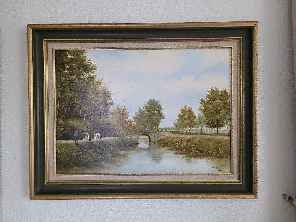 Paneel gesign. r.o. J. Kievit 'Boer met koeien langs vaart', Ophalen