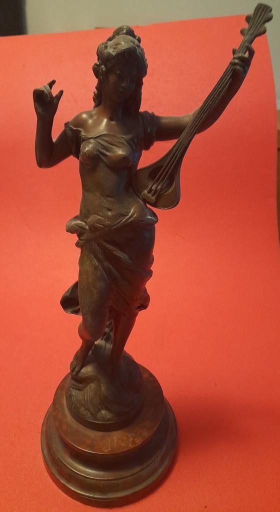 Antiek samac beeld vrouw met instrument, Antiek en Kunst, Ophalen of Verzenden