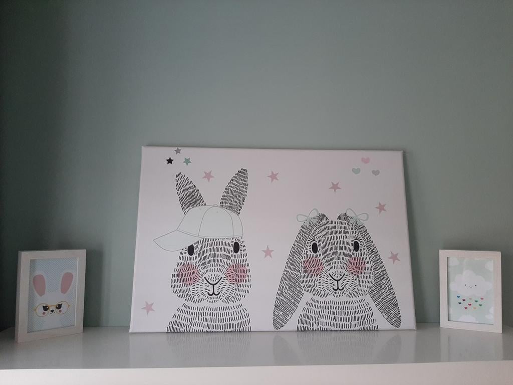 Canvas Konijnen met Fotolijstjes, Kinderen en Baby's, Kinderkamer | Inrichting en Decoratie, Zo goed als nieuw, Ophalen of Verzenden