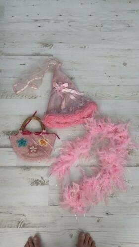 Prinsessen muts, tas en boa roze, Ophalen of Verzenden, Zo goed als nieuw, Meisje