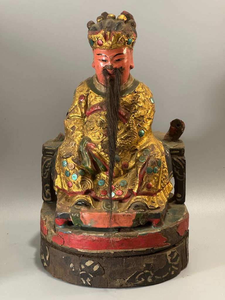 Oude Chinese houten beeldje Tsai Shen, Ophalen of Verzenden