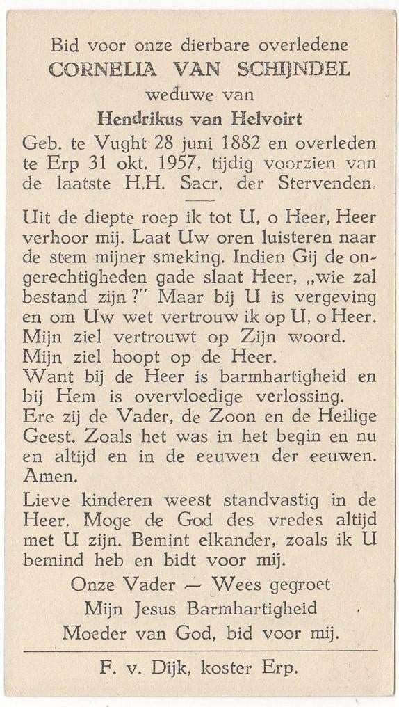 Cornelia van Schijndel 1882 Vught + 1957 Erp, 75 jaar oud, Verzenden