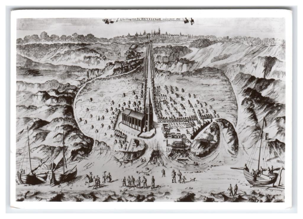 Scheveningen, Vogelvluchttekening, Ophalen of Verzenden, 1960 tot 1980, Ongelopen, Zuid-Holland