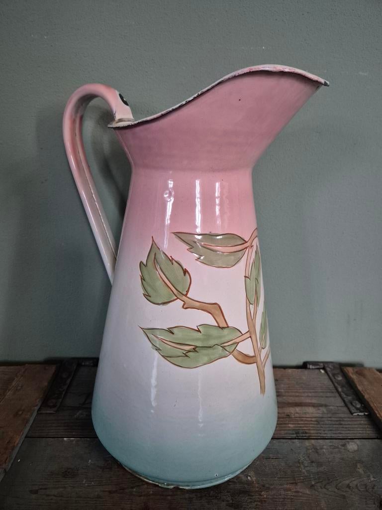 Mooie emaille kan roze / zeeblauw, Antiek en Kunst, Ophalen of Verzenden