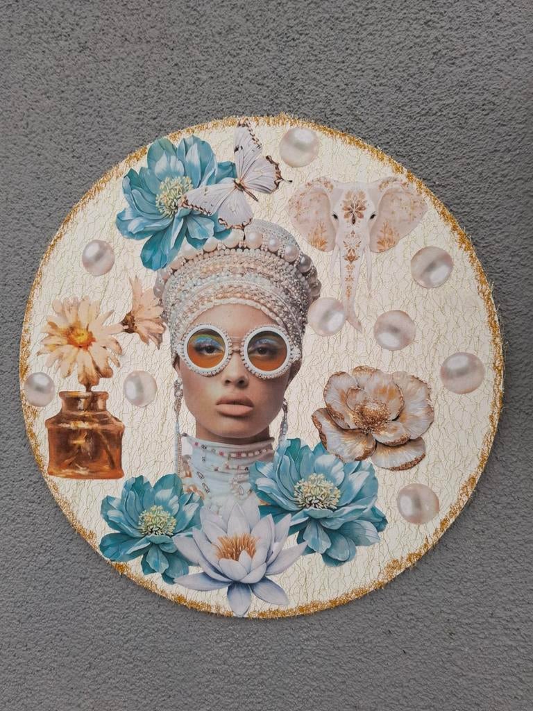 Muurcirkel 40 cm - Decoupage Techniek - Uniek Design, Ophalen of Verzenden