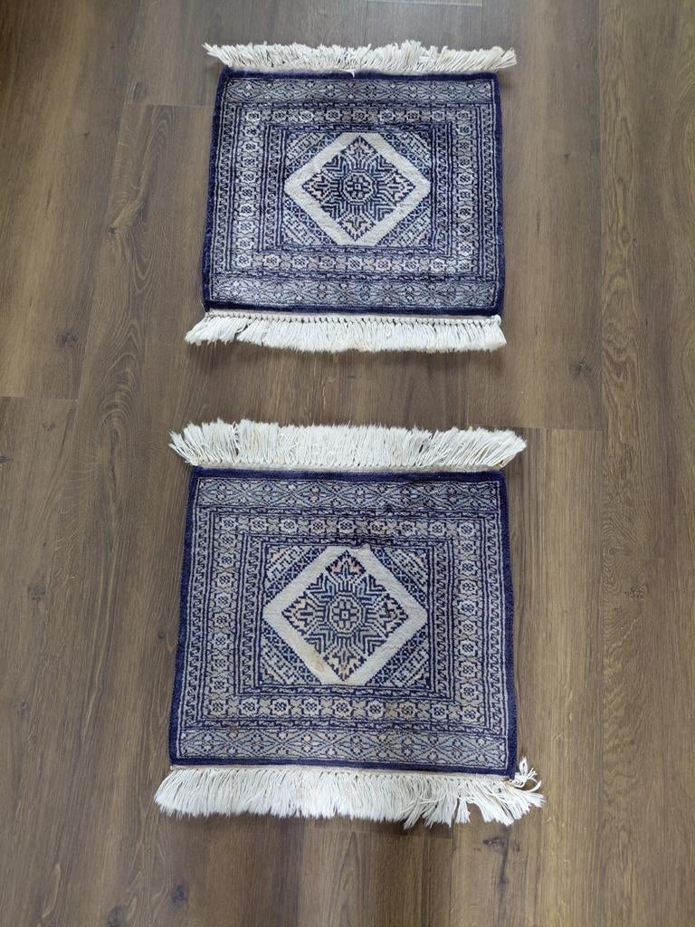 Set van 2 originele Perzische tapijtjes uit Pakistan, Minder dan 50 cm, Gebruikt, Vierkant, Minder dan 50 cm