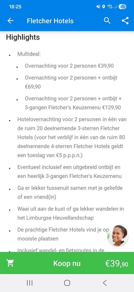 Hotel Fletcher voucher voor 2 pers INCL ONTBIJT, Twee personen, 1 overnachting