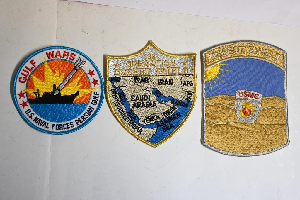 3x golf oorlog desert shield patch amerika USMC navy, Ophalen of Verzenden, Landmacht, Amerika, Embleem of Badge