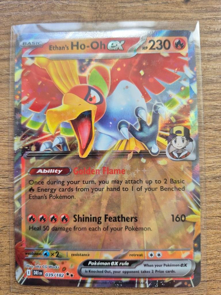 Pokemon kaart Ethan's Ho-Oh ex 039/182, Ophalen of Verzenden, Zo goed als nieuw, Losse kaart, Foil
