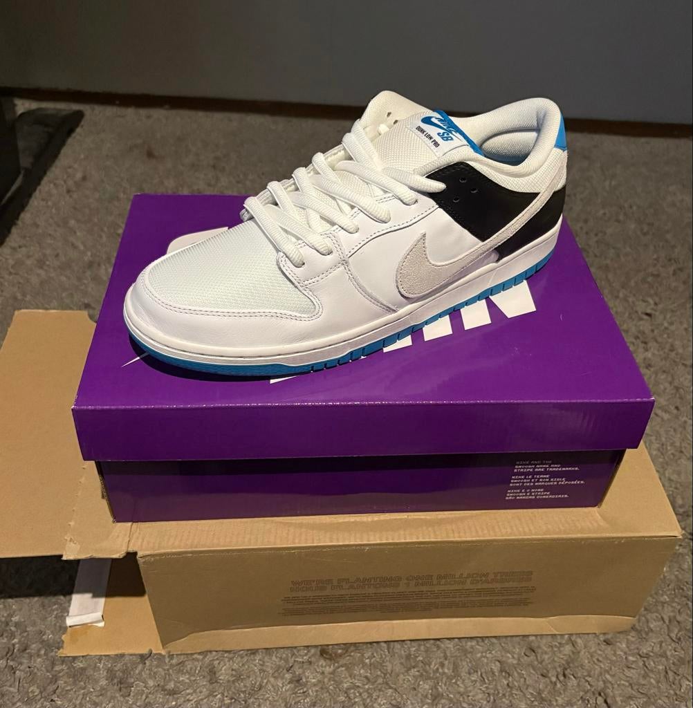 Nike SB Dunk Low Pro Wit/Blauw/Zwart - Maat 46, Ophalen of Verzenden, Nieuw, Wit, Sneakers of Gympen