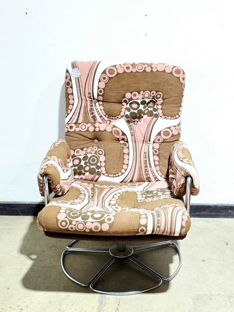 Rare Mid-Century Modern Chrome Swivel Chair, Ophalen, Eén