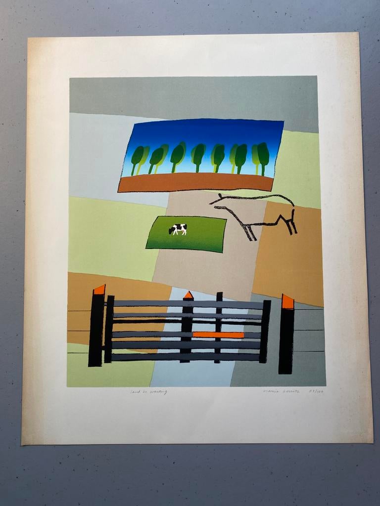 Gesigneerde zeefdruk Harrie Gerritz – Land in wording, Ophalen