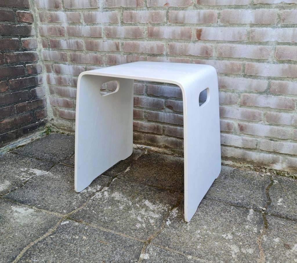 Vintage zitkruk kruk plywood multiplex hout wit + handvat, Ophalen, Gebruikt, Hout