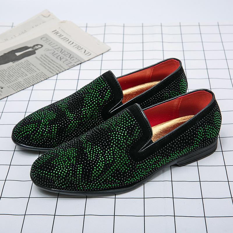 Zwarte heren loafers met groene bergkristal glitter schoenen, Verzenden, Nieuw, Zwart, Loafers