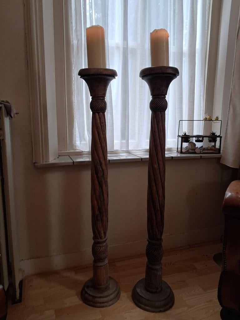 Hoge houten kandelaars (120 cm) - Wegens verhuizing, Ophalen, Overige materialen