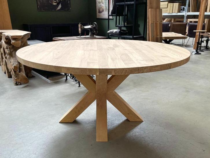 Ronde eettafel | Massief eiken | Ø 40 / 220 cm | 40 mm dik, Huis en Inrichting, Tafels | Eettafels, Niet ingevuld, 100 tot 150 cm