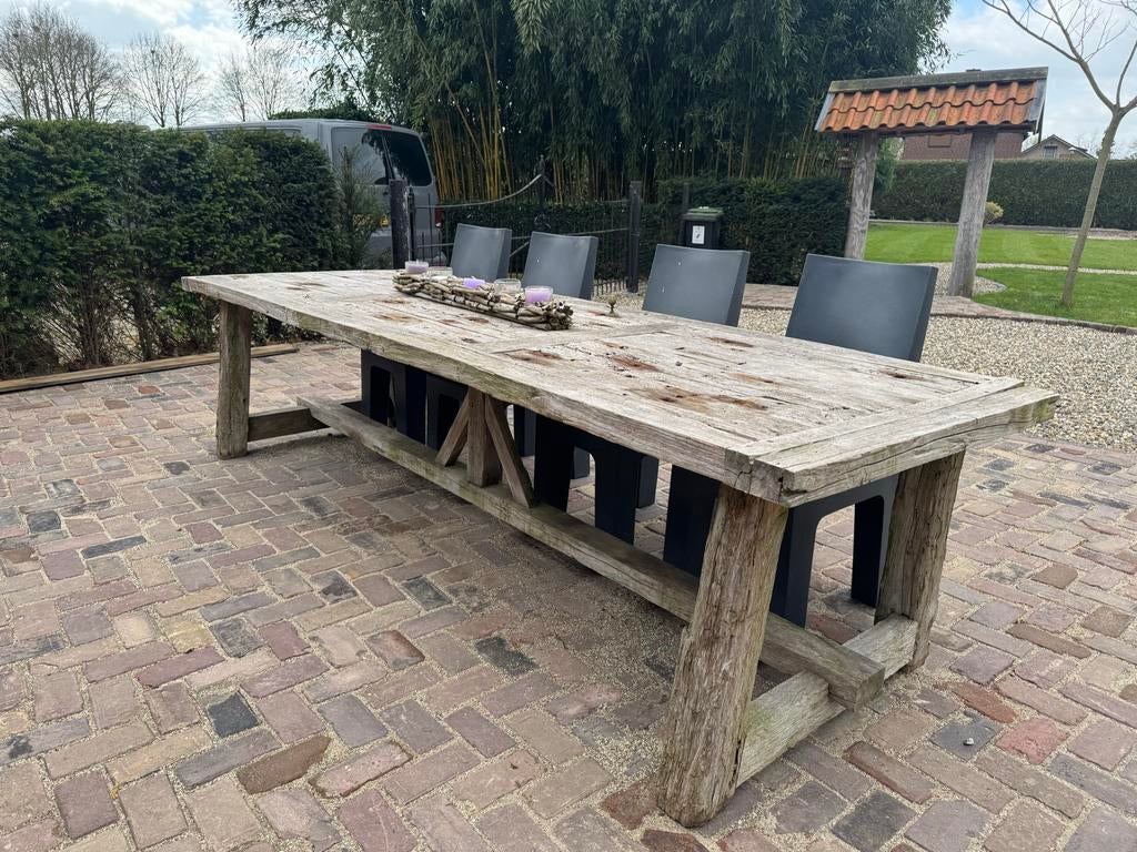 Robuuste Teakhouten Tafel 300x100x80cm - Buiten Gebruikt, Ophalen, Gebruikt, Rechthoekig, Teakhout