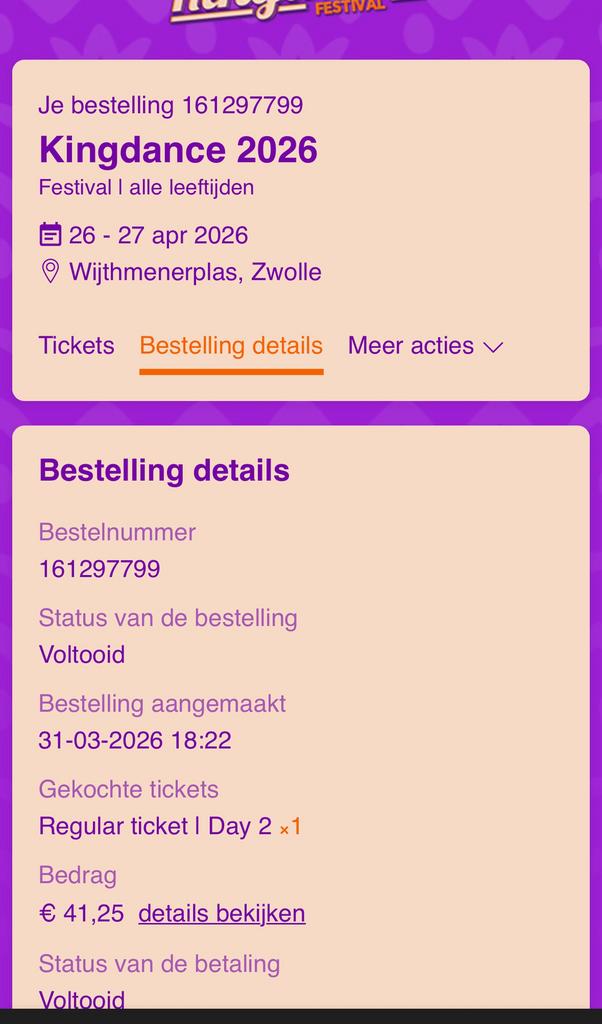 Kingdance ticket day 2, Eén persoon