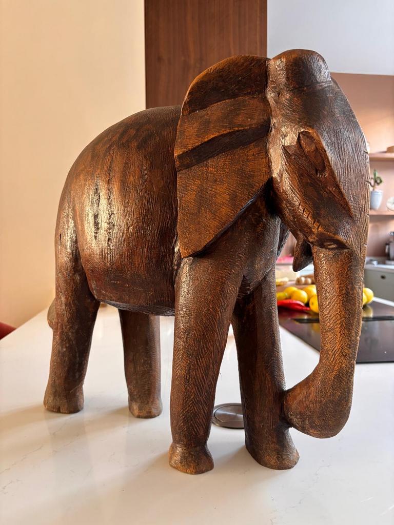 Houten olifant beeld (massief), Ophalen of Verzenden, Gebruikt, Dier