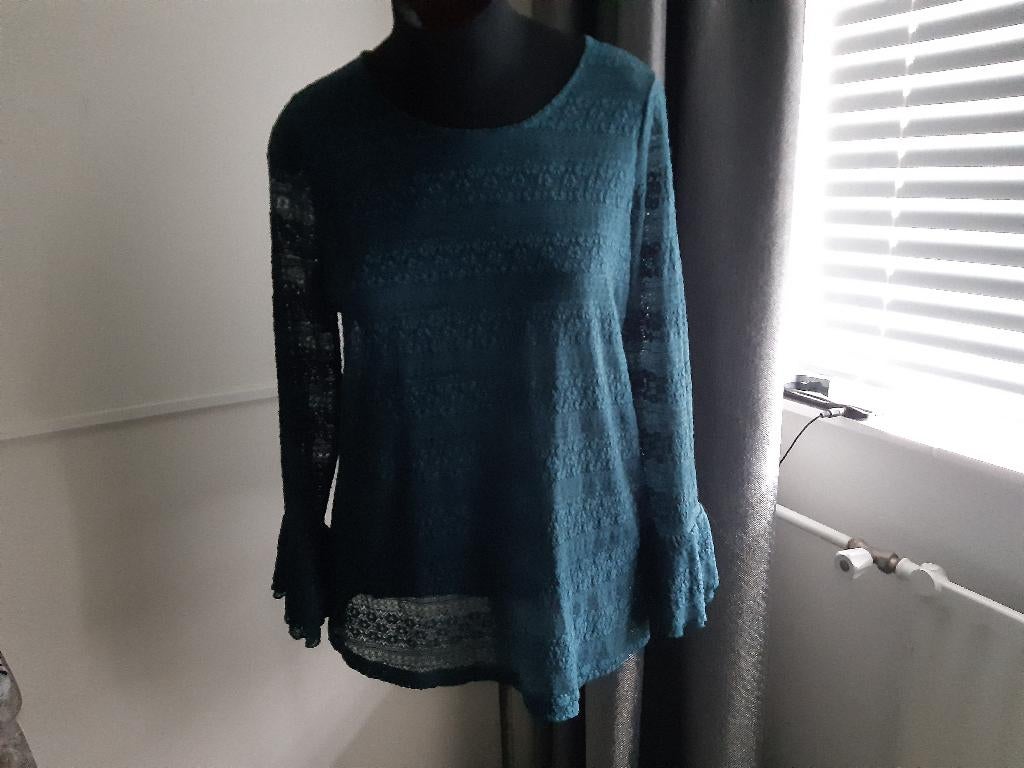 Mooi groen gevoerd kant shirt MS mt L, Maat 42/44 (L), Ophalen of Verzenden, Lange mouw, MS Mode