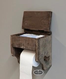Oud houten toiletrol houder klep wc stoer sober landelijk, Verzenden, Nieuw