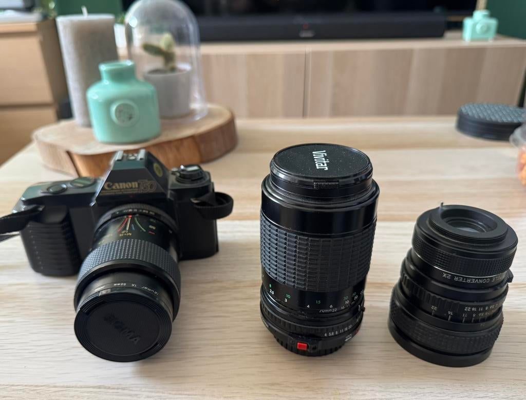 Canon T50 fotocamera met lenzen en flitser, Ophalen of Verzenden, Zo goed als nieuw, Spiegelreflex, Canon